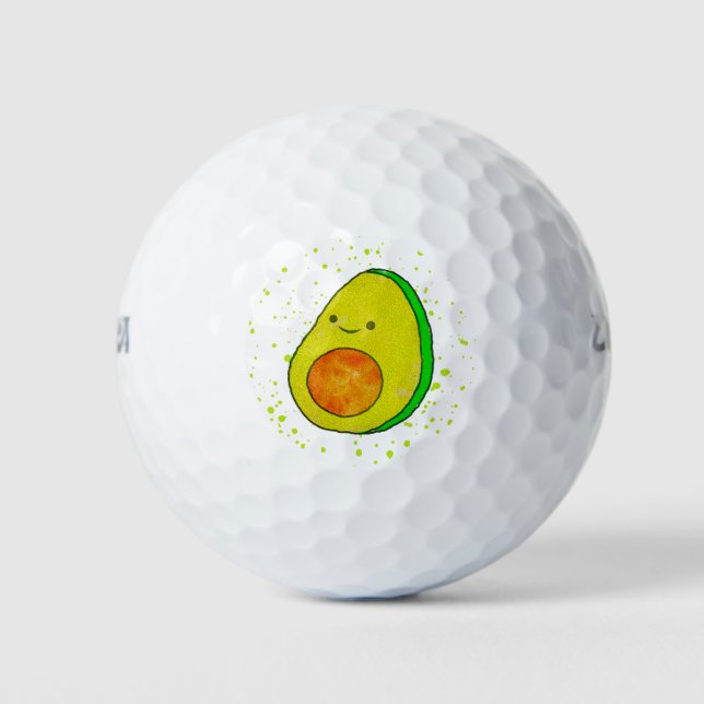 Cute Cartoon Avocado Watercolor Golf Balls (Front)