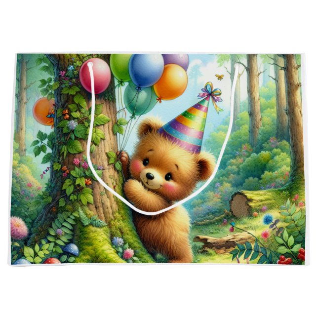 Cute Cartoon Baby Bear Cub Birthday   Large Gift Bag (Front)