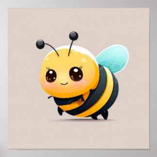 Cute cartoon baby bee on grey background. poster