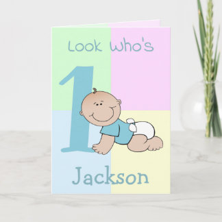 Cute Cartoon Baby Boy 1st Birthday Card