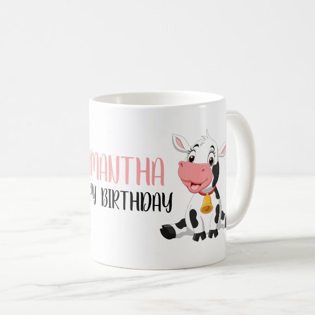 Cute Cartoon Baby Cow Happy Birthday  Coffee Mug (Front Right)