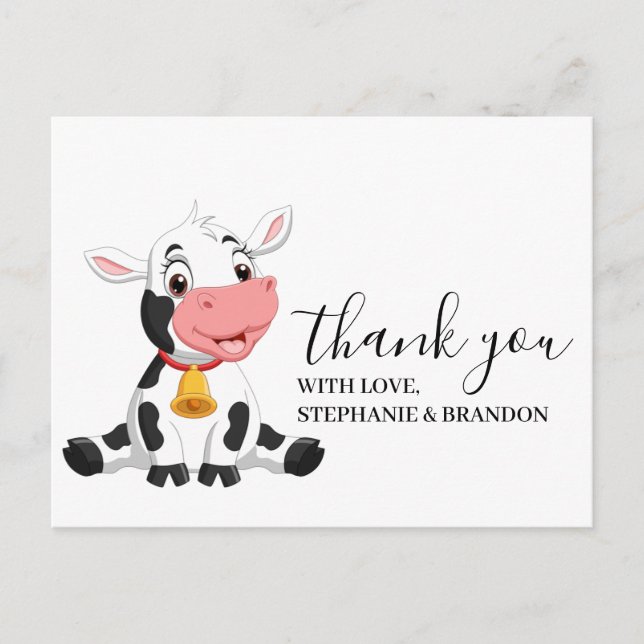 Cute Cartoon Baby Cow Thank You  Card (Front)