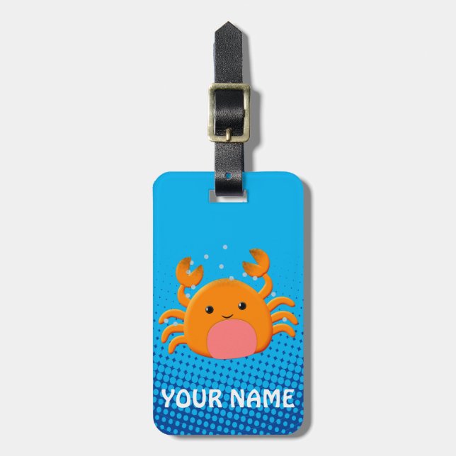 Cute Cartoon Baby Crab Blue Ocean Luggage Tag (Front Vertical)