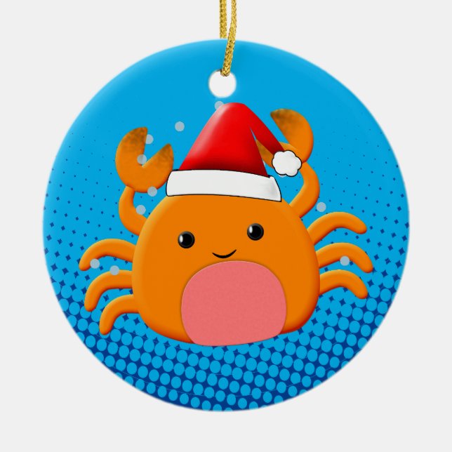 Cute Cartoon Baby Crab Santas Hat Ceramic Tree Decoration (Front)
