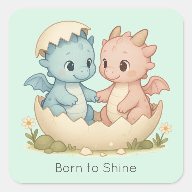 Cute Cartoon Baby Dragons Pastel Fantasy  Square Sticker (Front)