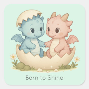 Cute Cartoon Baby Dragons Pastel Fantasy  Square Sticker