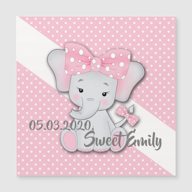Cute cartoon baby elephant on a pink white polka (Front)
