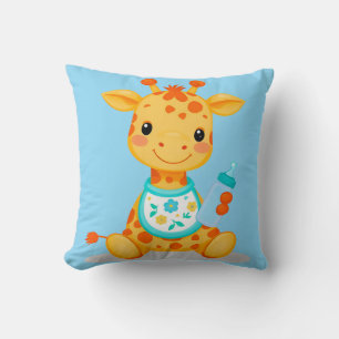 Cute Cartoon Baby Giraffe Holding a Bottle Cushion