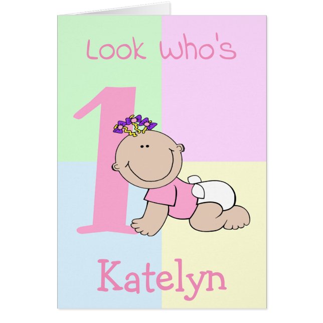 Cute Cartoon Baby Girl 1st Birthday (Front)