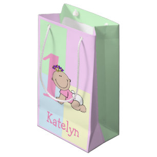 Cute Cartoon Baby Girl 1st Birthday Small Gift Bag