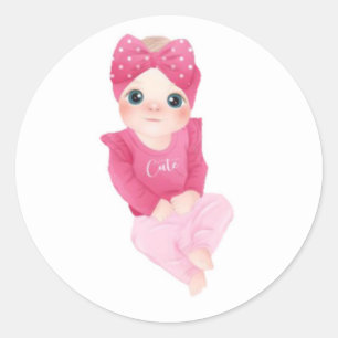 Cute Cartoon Baby Girl Baby Shower Classic Round Sticker