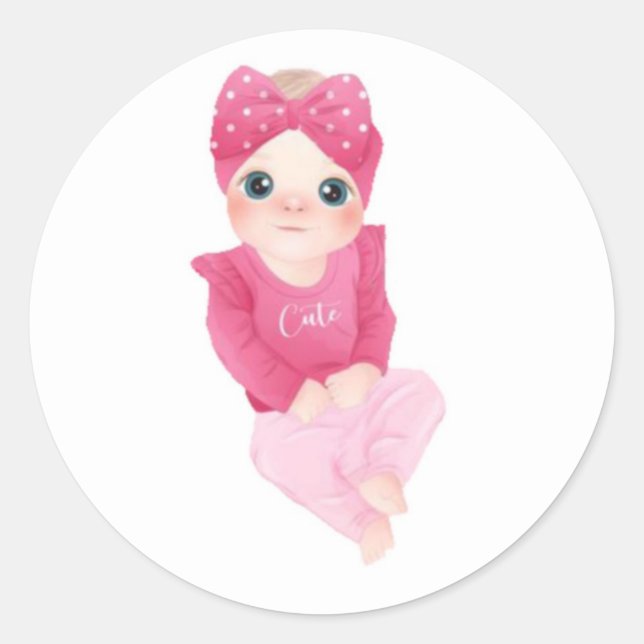 Cute Cartoon Baby Girl Baby Shower Classic Round Sticker (Front)