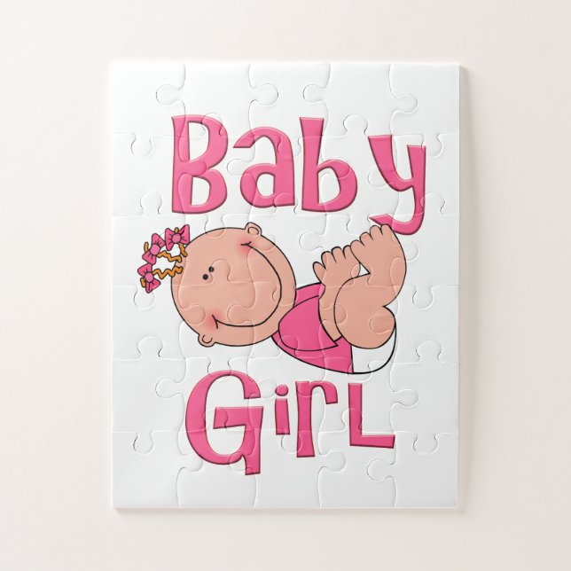 Cute Cartoon Baby Girl Text in Bright Pink - Jigsaw Puzzle (Vertical)