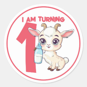 Cute Cartoon Baby Goat Birthday Classic Round Sticker