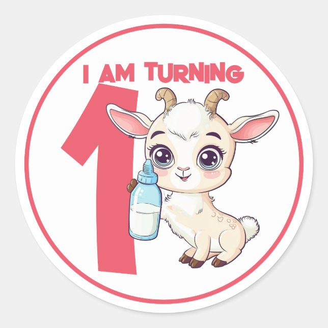 Cute Cartoon Baby Goat Birthday Classic Round Sticker (Front)