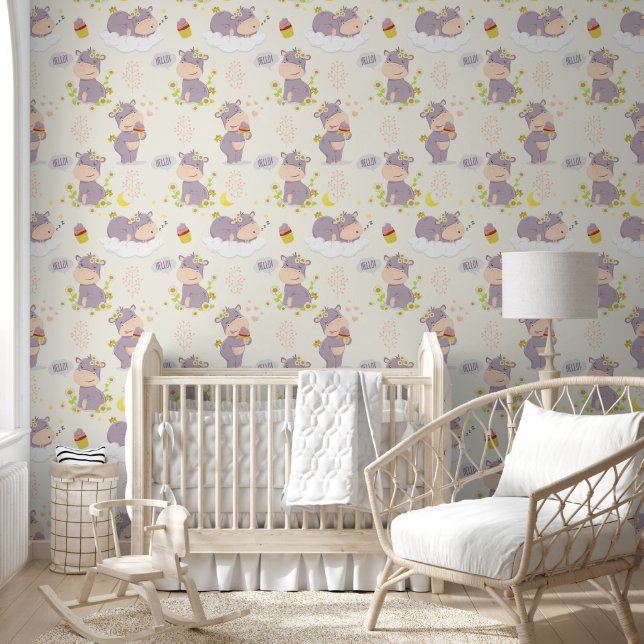 Cute Cartoon Baby Hippo Nursery  Wallpaper (Kids)