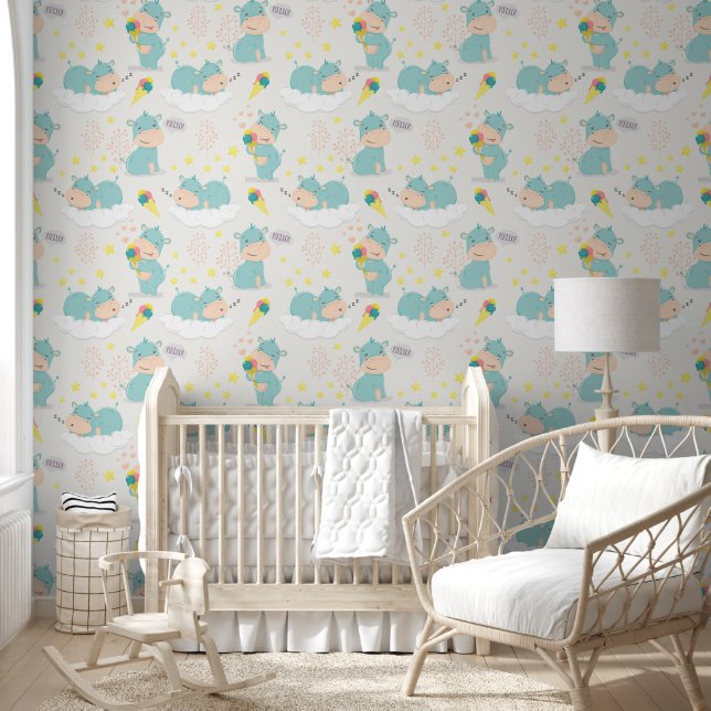 Cute Cartoon Baby Hippo Nursery  Wallpaper (Kids)