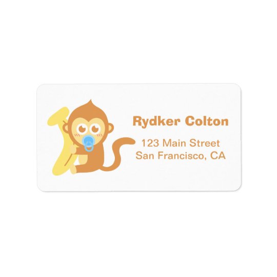 Cute Cartoon Baby Monkey with Banana Address Label