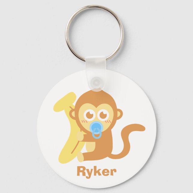 Cute Cartoon Baby Monkey with Banana Key Ring (Front)