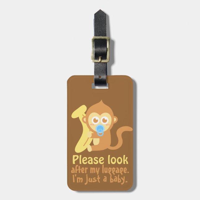 Cute Cartoon Baby Monkey with Banana Luggage Tag (Front Vertical)