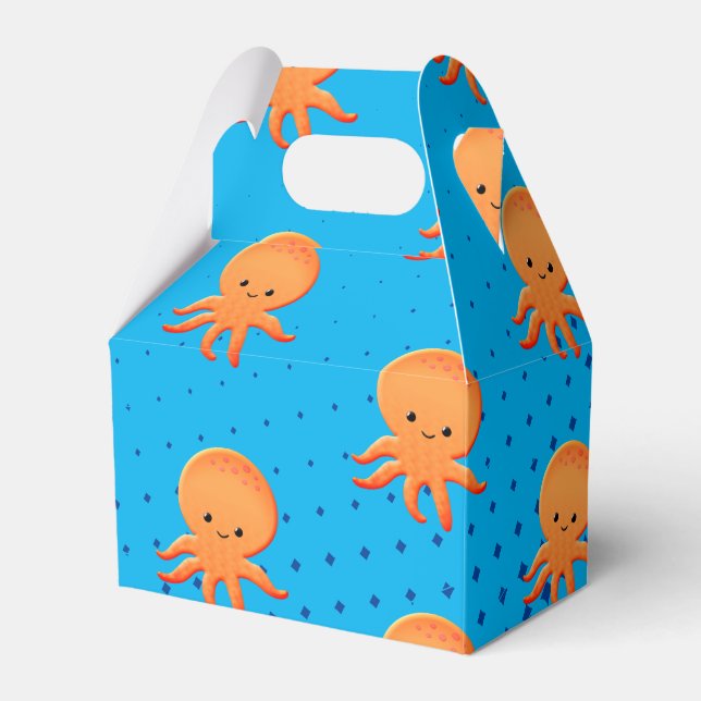 Cute Cartoon Baby Octopus Blue Ocean Favour Box (Front Side)