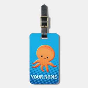 Cute Cartoon Baby Octopus Blue Ocean Luggage Tag