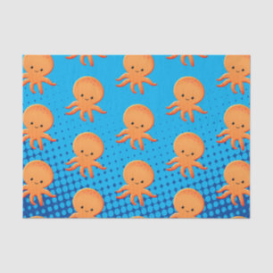 Cute Cartoon Baby Octopus Blue Ocean Tissue Paper