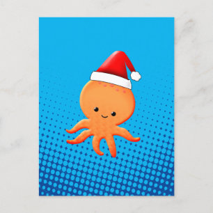 Cute Cartoon Baby Octopus Santas Hat Postcard