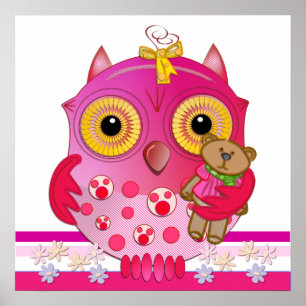 Cute Cartoon Baby Owl poster with Bear