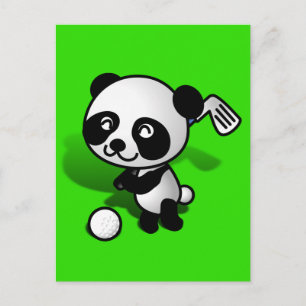 Cute Cartoon Baby Panda Bear Golfing Postcard