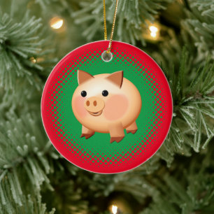 Cute Cartoon Baby Pig Christmas Ceramic Tree Decoration