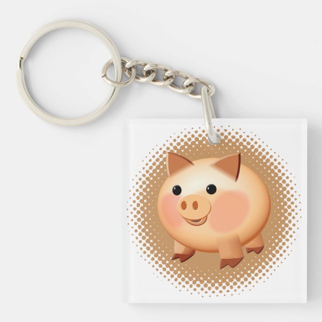Cute Cartoon Baby Pig  Key Ring (Front)