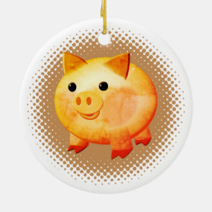 Cute Cartoon Baby Pig Painting Ceramic Tree Decoration