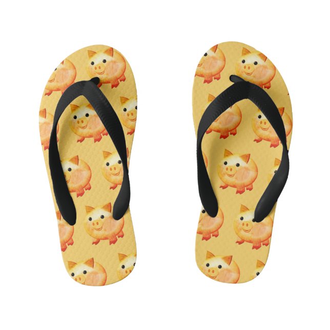 Cute Cartoon Baby Pig Painting Kid's Flip Flops (Footbed)