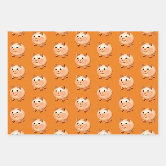 Cute Cartoon Baby Pig Pattern Wrapping Paper Sheet (Front)