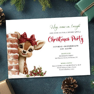Cute Cartoon Baby Reindeer Funny Watercolor Party  Invitation