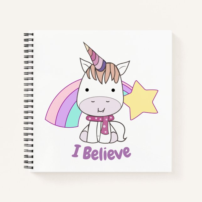 Cute Cartoon Baby Unicorn and Rainbow Notebook (Front)