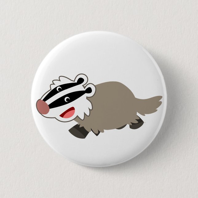 Cute Cartoon Badger Button Badge (Front)