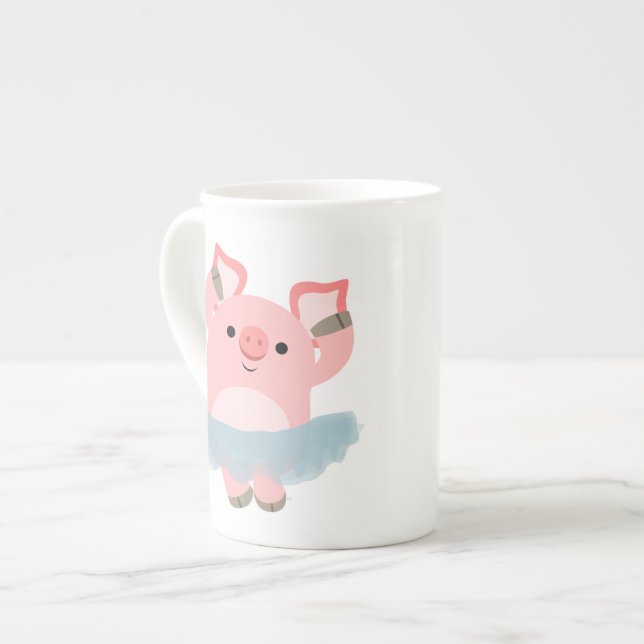 Cute Cartoon Ballerina Pig Bone China Mug (Front Left)