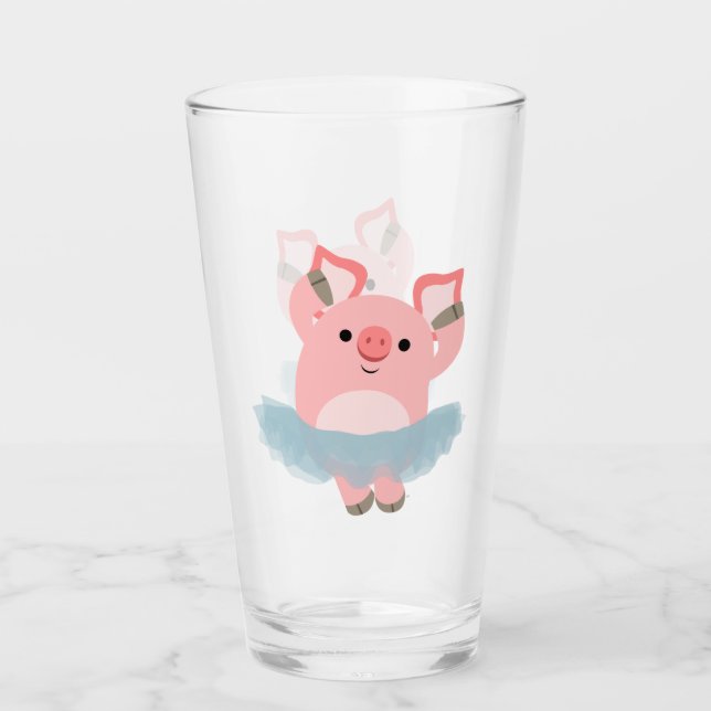 Cute Cartoon Ballerina Pig Glass (Front)
