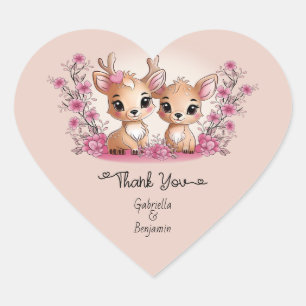 Cute Cartoon Bambi Love Valentine’s Day Thank You Heart Sticker