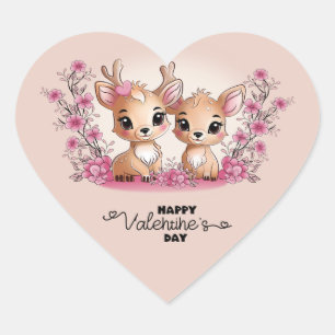 Cute Cartoon Bambi Lovers Heart Valentine’s Day Heart Sticker