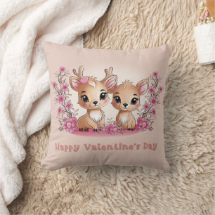 Cute Cartoon Bambi Lovers Hearts Valentine’s Day Cushion