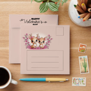 Cute Cartoon Bambi Lovers Hearts Valentine’s Day Envelope