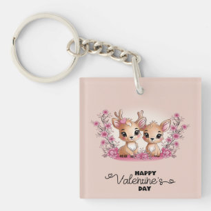 Cute Cartoon Bambi Lovers Hearts Valentine’s Day Key Ring