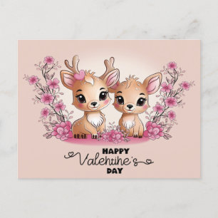 Cute Cartoon Bambi Lovers Hearts Valentine’s Day Postcard