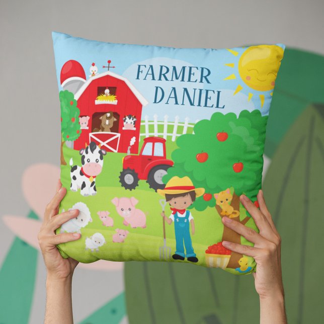Cute Cartoon Barnyard Animals, Farmer, and Tractor Cushion (Creator Uploaded)