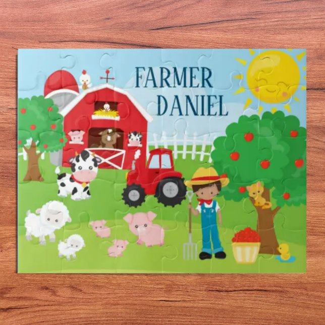 Cute Cartoon Barnyard Animals, Farmer, and Tractor Jigsaw Puzzle (Creator Uploaded)