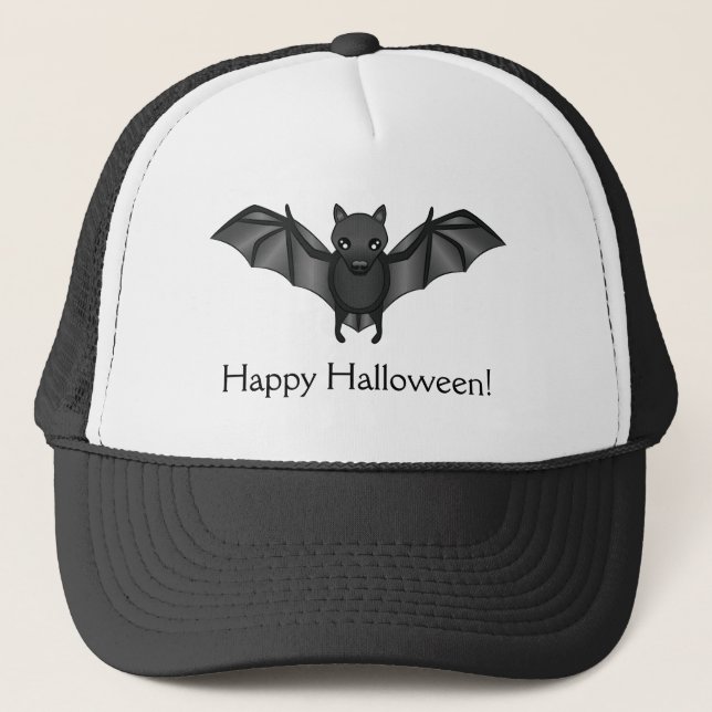 Cute Cartoon Bat Halloween Illustration Trucker Hat (Front)