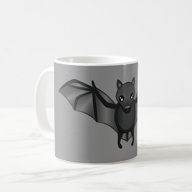 Cute Cartoon Bat Illustration On Grey Coffee Mug (Front Left)